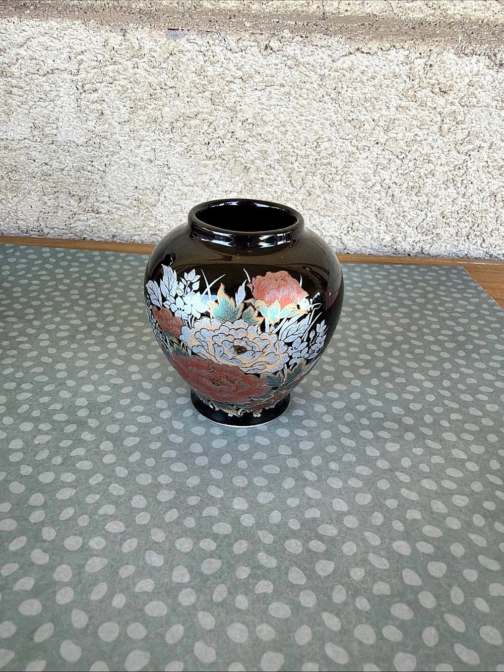 Black & Multicolor Floral Made in Japan Vase